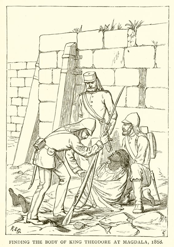Découverte du corps du roi Théodore à Magdala, 1868 - English School