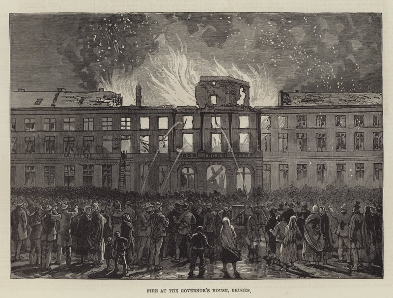 Incendie à la maison du gouverneur, Bruges (gravure) - English School