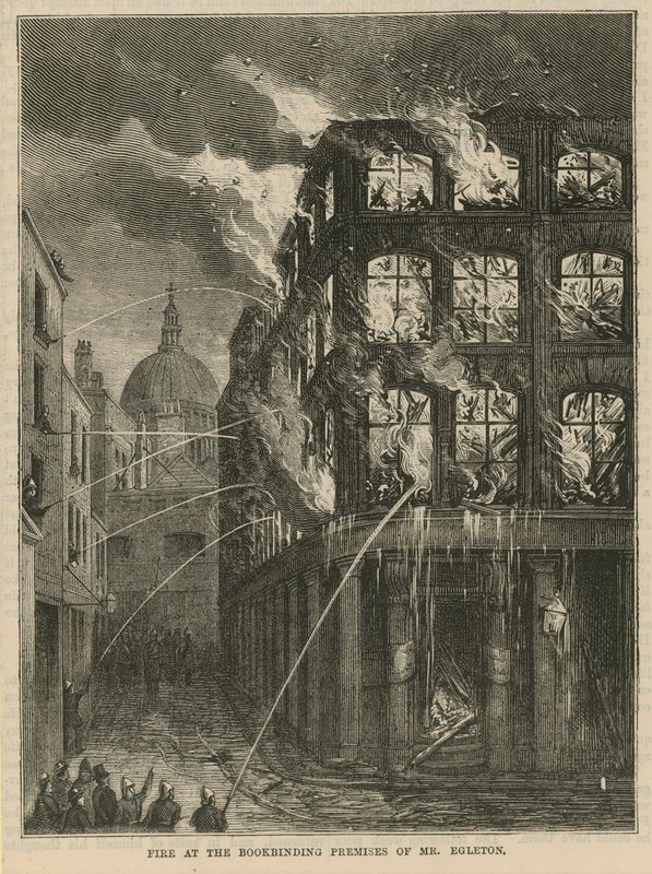 Incendie dans les locaux de reliure de M. Egleton - English School