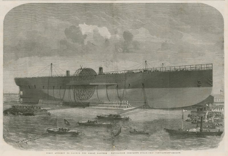 Première tentative de lancement du navire à vapeur Leviathan de la compagnie de navigation Great Eastern - English School