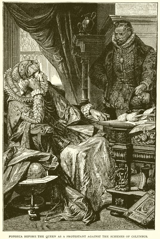 Fonseca devant la reine en tant que protestant contre les plans de Colomb - English School