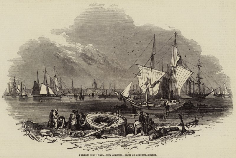 Ports de maïs étrangers, La Nouvelle-Orléans (gravure) - English School
