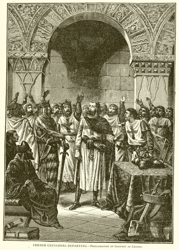 Croisés français partant.--Proclamation de Godefroy comme chef - English School