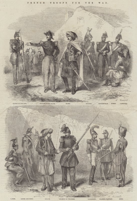 Troupes françaises pour la guerre (gravure) - English School