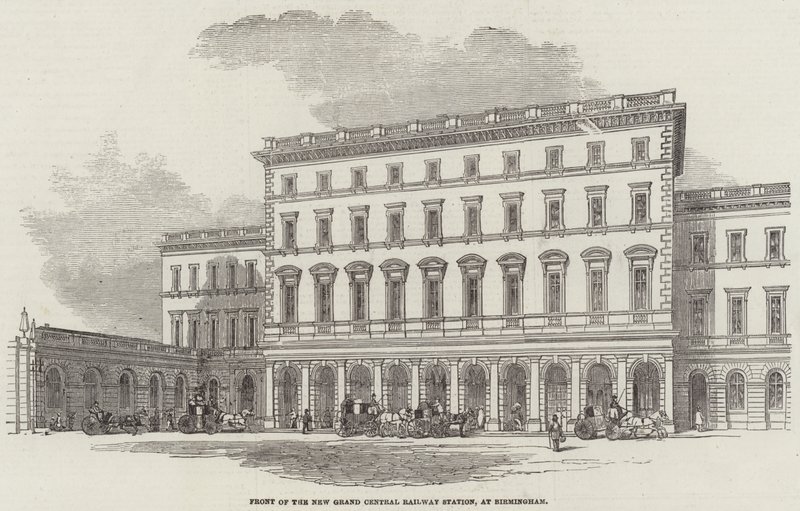 Façade de la nouvelle gare centrale, à Birmingham (gravure) - English School