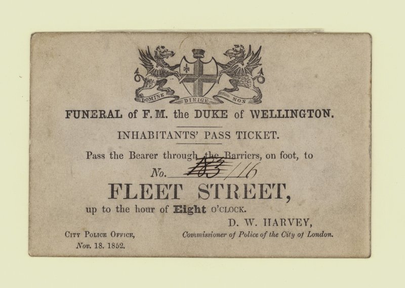 Funérailles du Duc de Wellington, billet de passage des habitants - English School