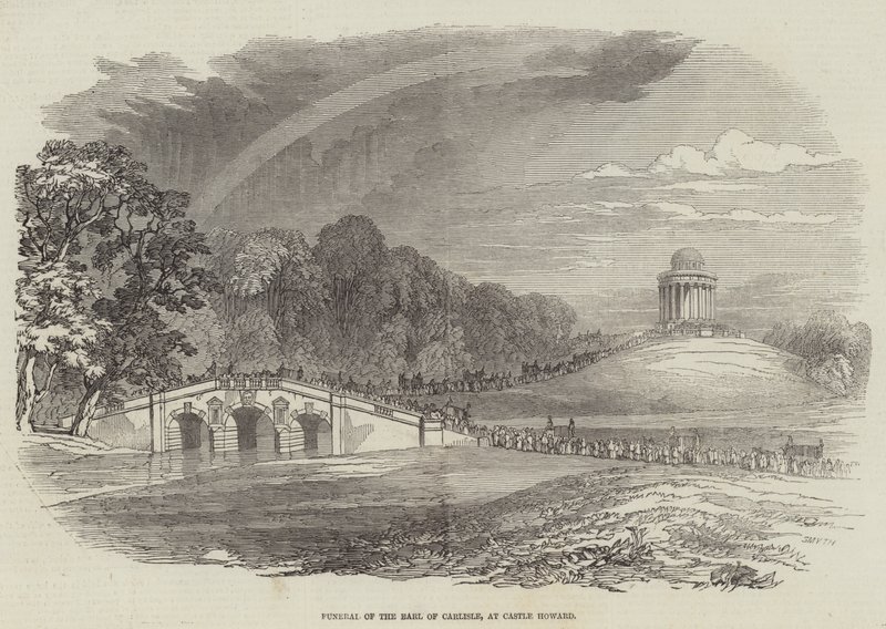 Funérailles du comte de Carlisle, au château Howard (gravure) - English School