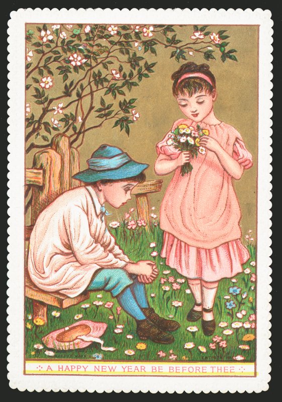 Fille avec des fleurs parlant à un garçon assis - English School