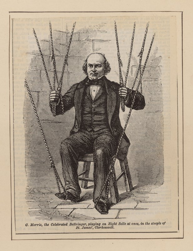 G Morris, le célèbre sonneur de cloches, jouant sur huit cloches à la fois - English School
