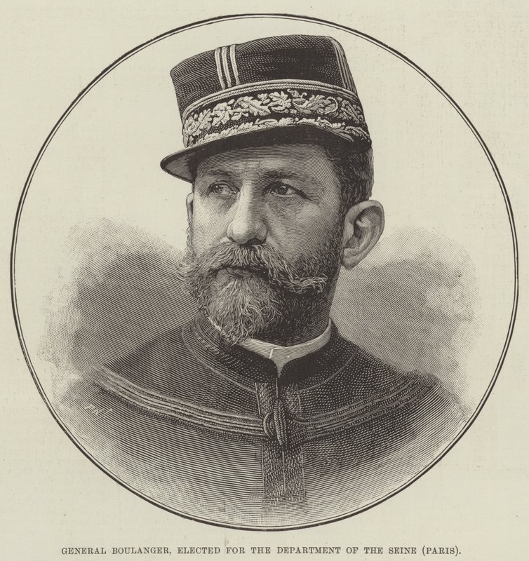 Général Boulanger, élu pour le département de la Seine, Paris (gravure) - English School