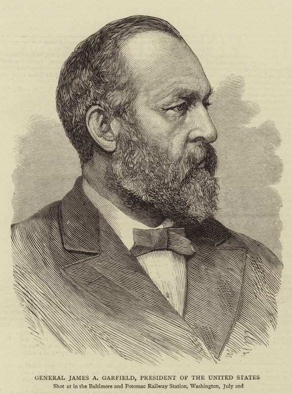Général James A Garfield, président des États-Unis (gravure) - English School