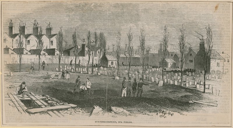 Vue générale du cimetière de Spa Fields - English School