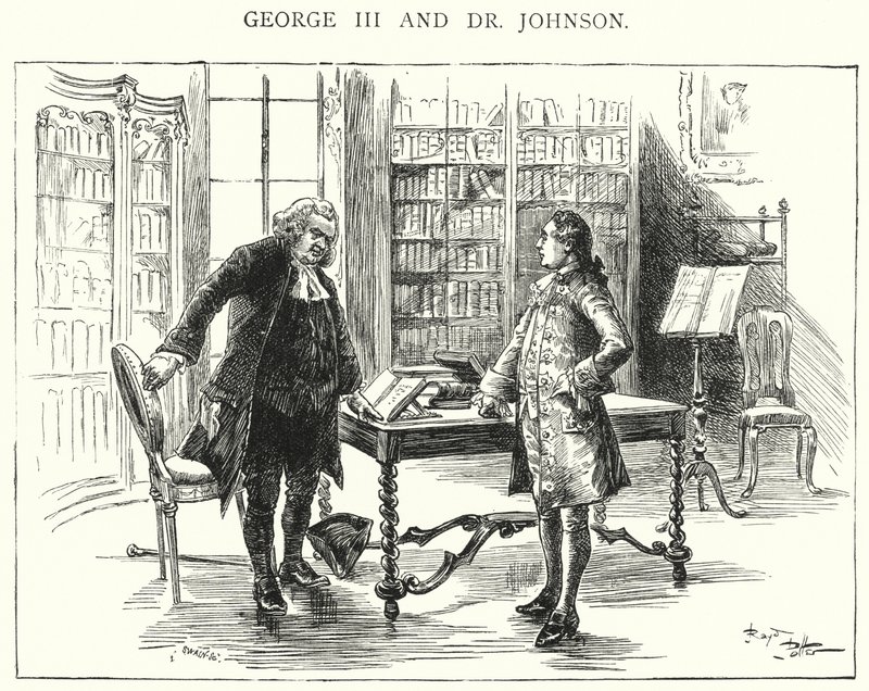George III et Dr Johnson (gravure) - English School