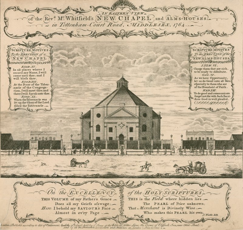 Nouvelle chapelle et maisons de charité de George Whitefield à Tottenham Court Road, Londres, 1764 - English School