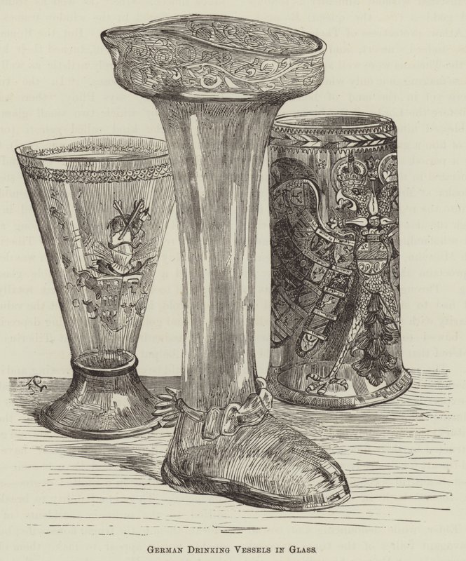 Vases à boire allemands en verre (gravure) - English School
