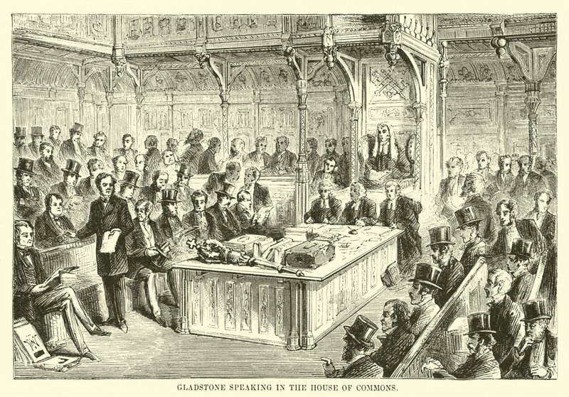Gladstone parlant à la Chambre des communes - English School