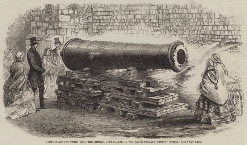 Grand canon en bronze pris aux Chinois, récemment placé sur la terrasse nord, château de Windsor - English School