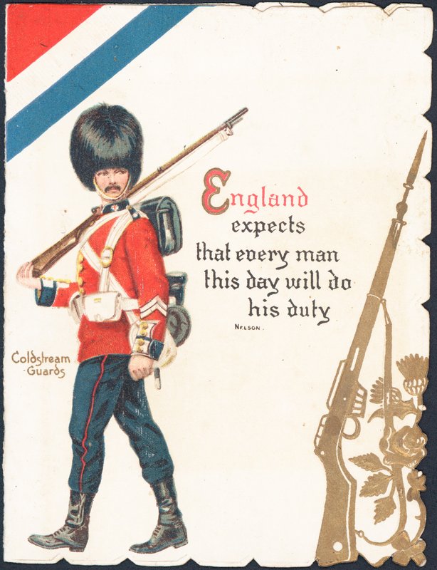 Carte de vœux avec un soldat des Coldstream Guards - English School