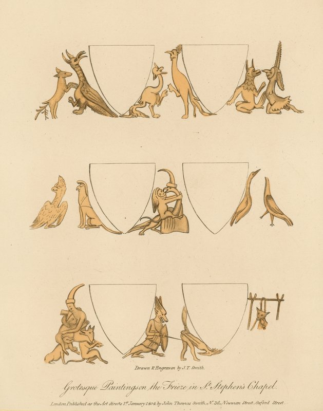 Peintures grotesques sur la frise de la chapelle Saint-Étienne - English School