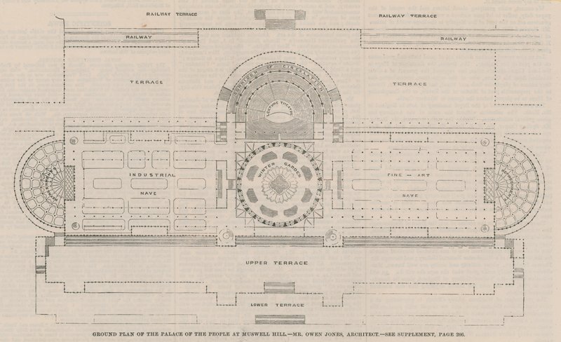 Plan du rez-de-chaussée du palais du peuple à Muswell Hill - English School
