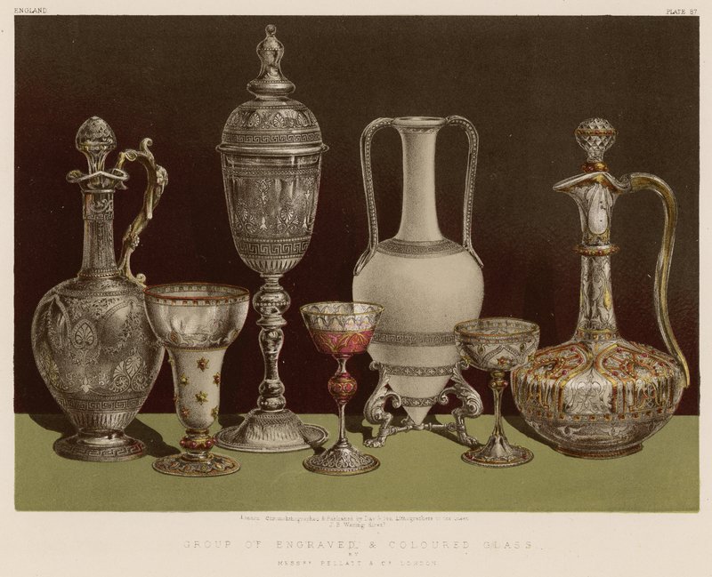Groupe de verre gravé et coloré - English School