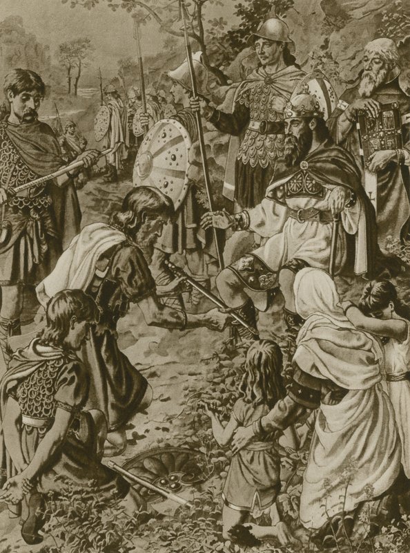 Soumission de Guthrum à Alfred le Grand (gravure) - English School