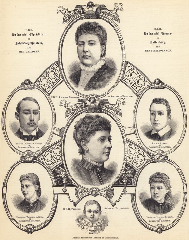 SAR la princesse Christian de Schleswig-Holstein et SAR la princesse Henry de Battenberg, et leurs enfants (gravure) - English School