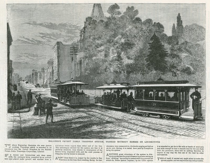 Système de tramway à câble parent de Hallidie fonctionnant sans chevaux ni locomotives - English School