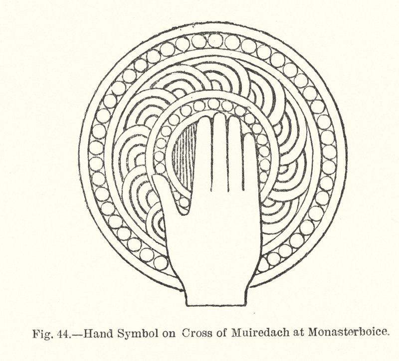 Symbole de la main sur la croix de Muiredach à Monasterboice (gravure) - English School