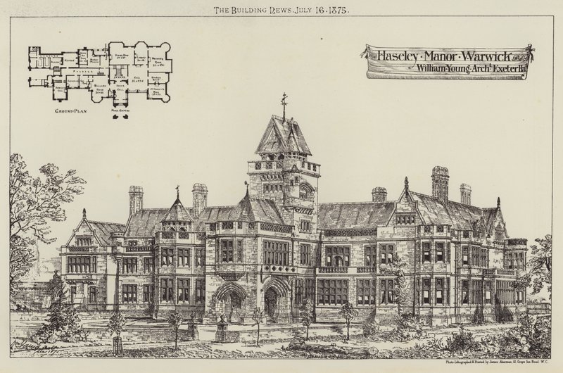 Manoir de Haseley, Warwick (gravure) - English School