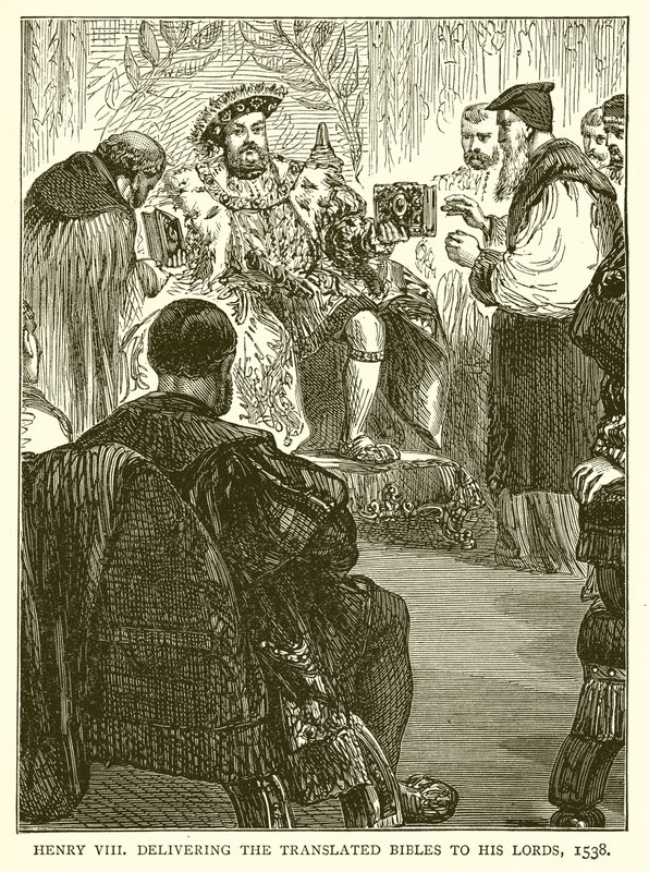 Henri VIII remettant les bibles traduites à ses seigneurs, 1538 - English School