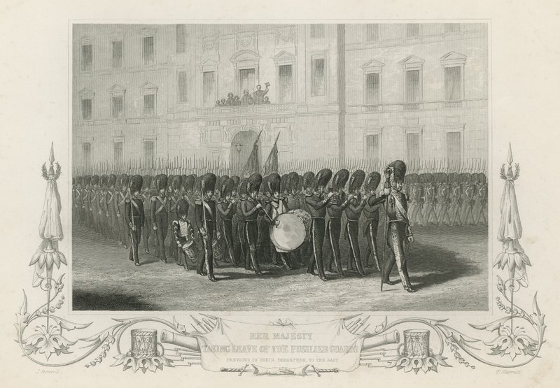 Sa Majesté prenant congé des gardes fusiliers - English School