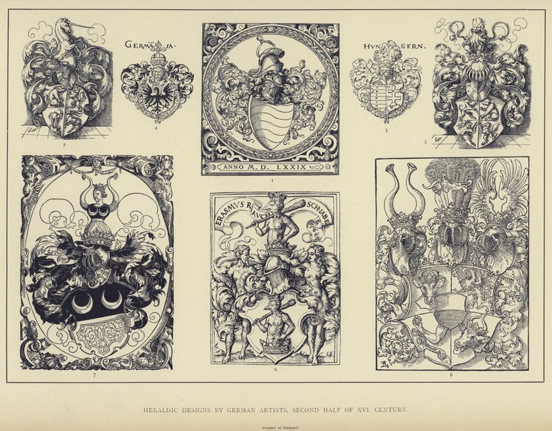 Dessins héraldiques réalisés par des artistes allemands, seconde moitié du XVIe siècle (lithographie) - English School