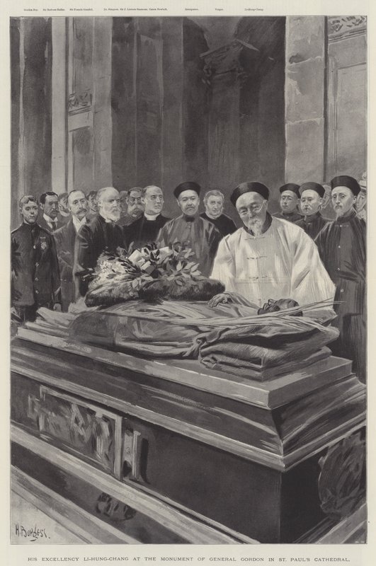 Son Excellence Li-Hung-Chang au monument du général Gordon dans la cathédrale Saint-Paul (lithographie) - English School