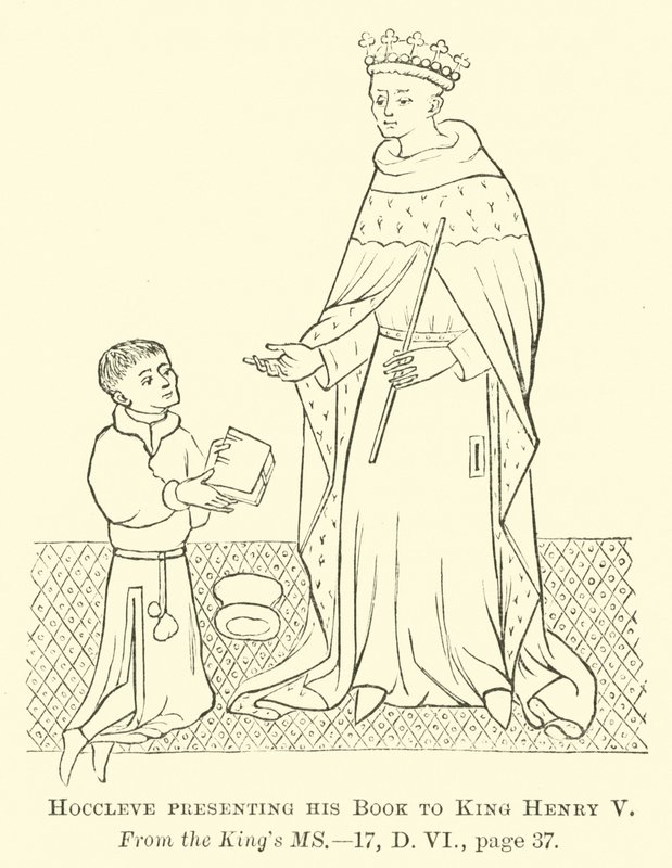 Hoccleve présentant son livre au roi Henri V - English School
