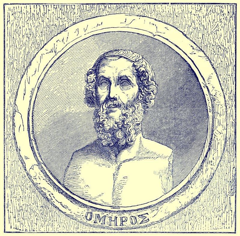 Homère, illustration de The Illustrated History of the World, publiée vers 1880 - English School
