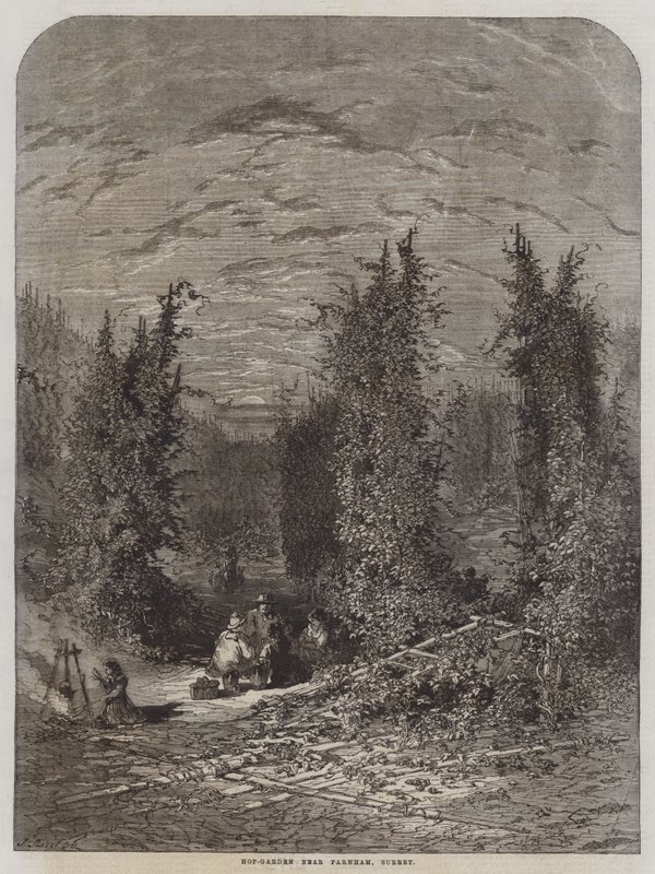 Jardin de houblon près de Farnham, Surrey - English School