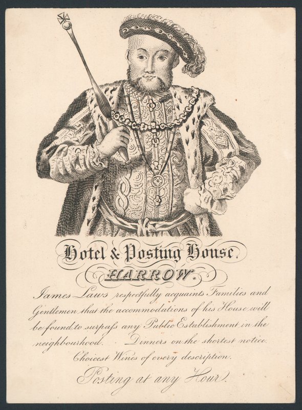 Hôtel et maison de poste, Harrow, carte de visite - English School