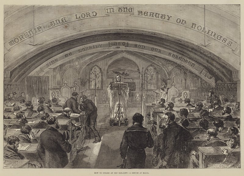 Comment utiliser un vieux loft à voiles, un croquis à Malte (gravure) - English School