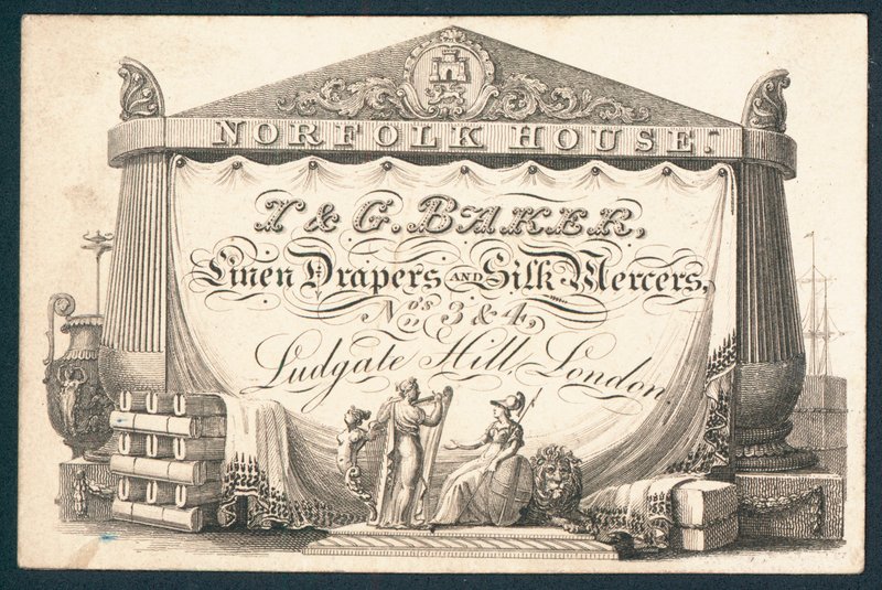 Carte de visite de I & G Baker, drapiers en lin et marchands de soie - English School