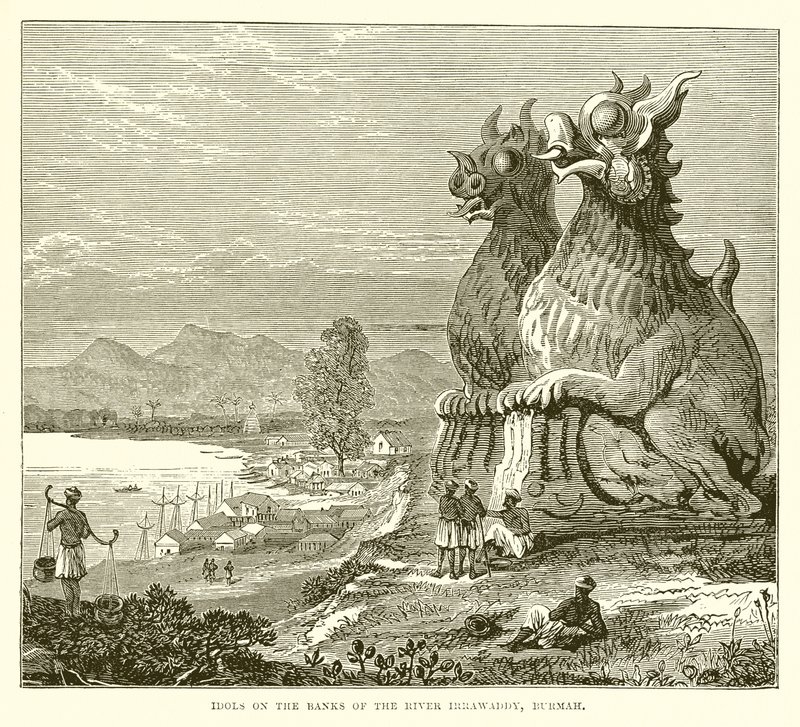 Idoles sur les rives de la rivière Irrawaddy, Birmanie - English School