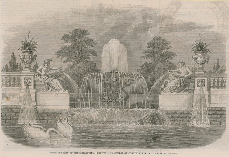 Améliorations de la Serpentine - Fontaine en cours de construction dans le jardin italien - English School