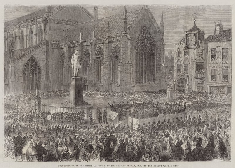 Inauguration de la Statue Commémorative de M. Herbert Ingram, MP, sur la Place du Marché, Boston (gravure) - English School