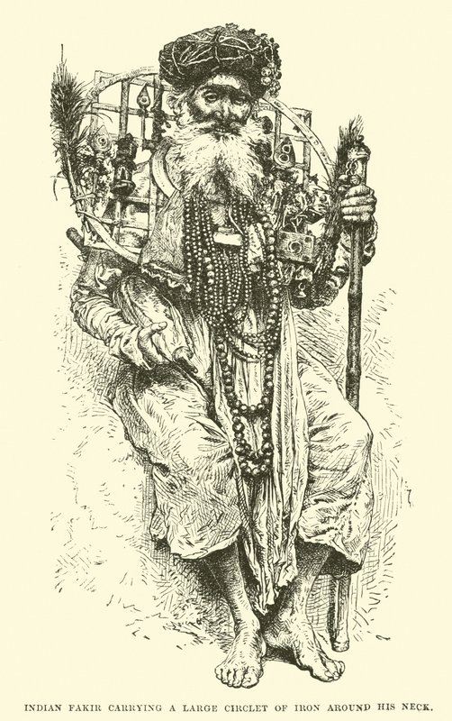 Fakir indien portant un grand cercle de fer autour du cou - English School