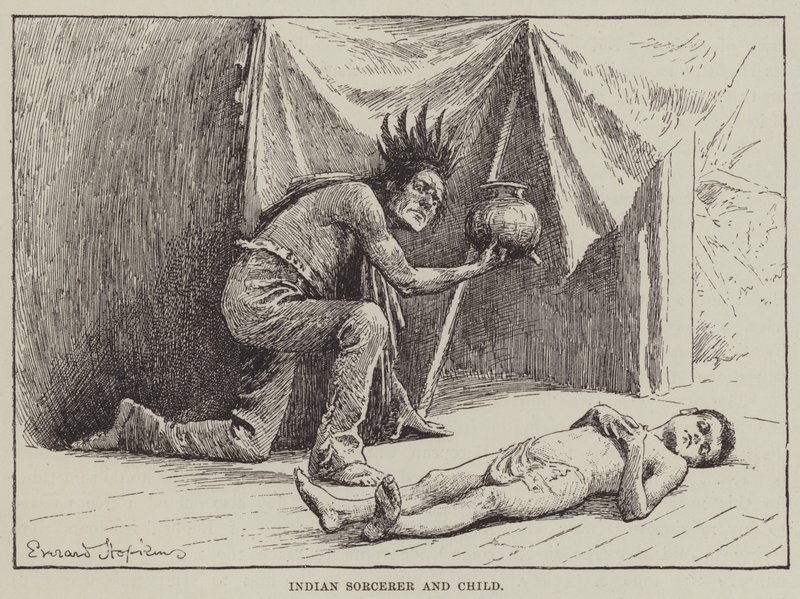 Sorcier indien et enfant (gravure) - English School