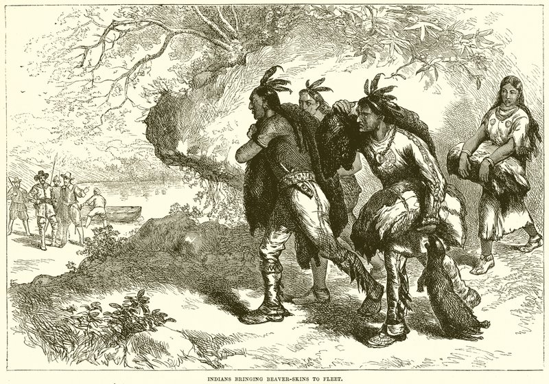 Indiens apportant des peaux de castor à la flotte - English School