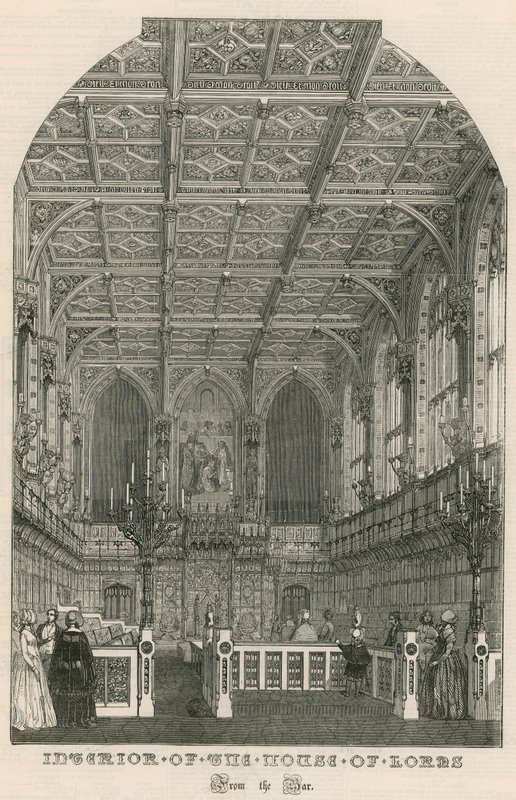 Intérieur de la Chambre des Lords, Westminster, Londres, depuis le bar - English School