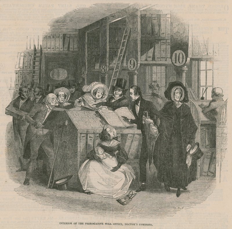 Intérieur du bureau des testaments de prérogative, Doctors Commons, Londres - English School