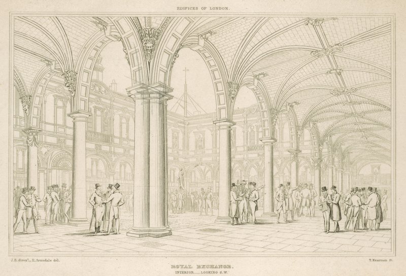 Intérieur du Royal Exchange, Londres, vue sud-ouest - English School