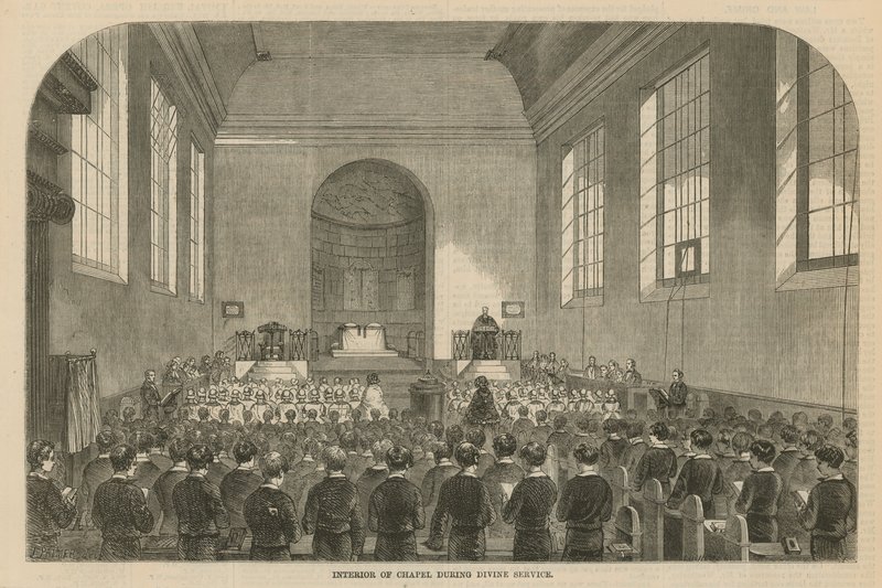 Intérieur de la chapelle pendant le service divin - English School